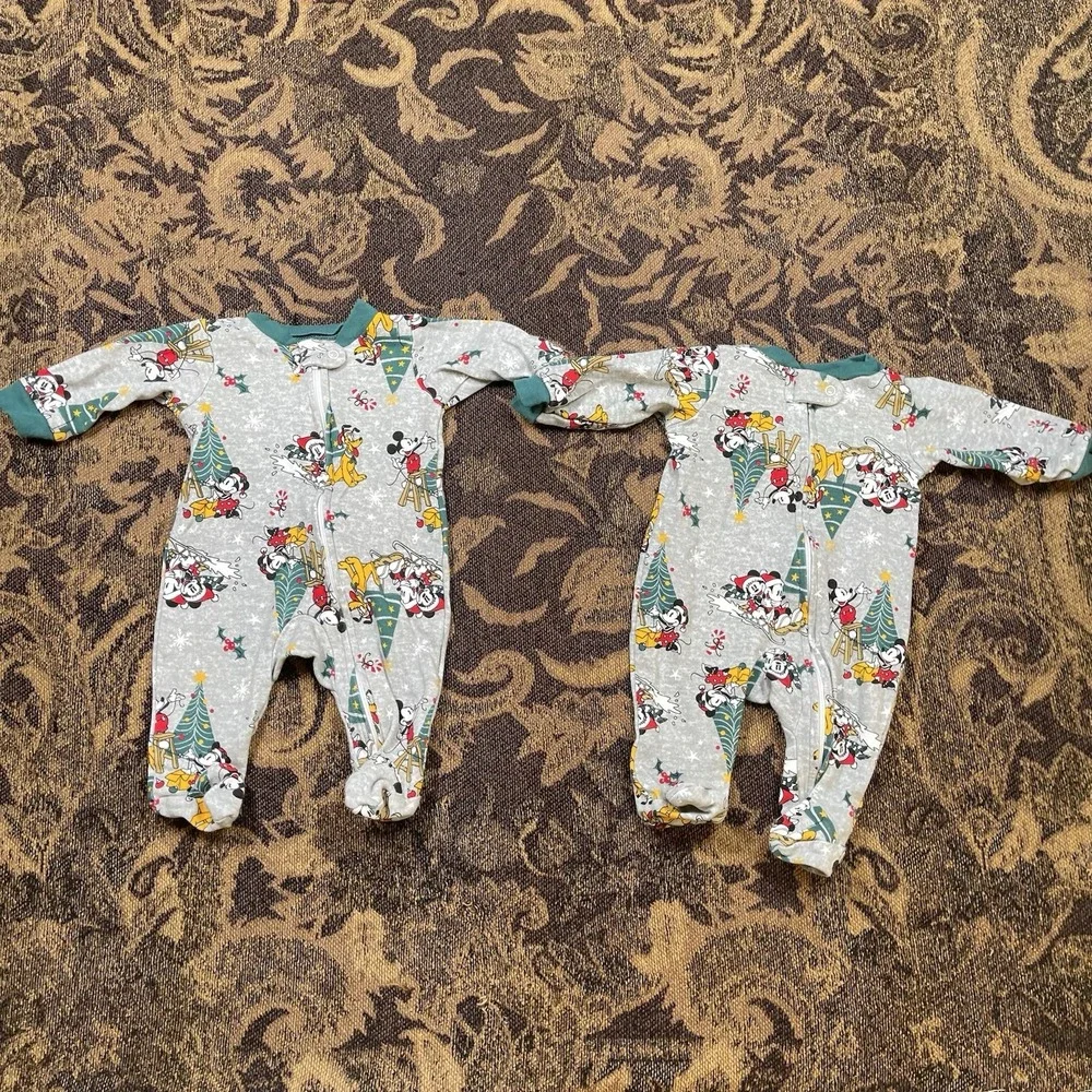 Disney Christmas Mickey And Pluto Newborn Sleeper Outfit Lot Of 2